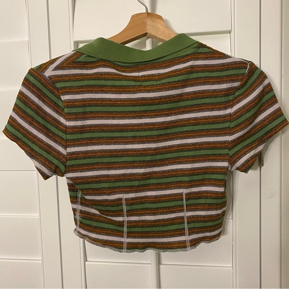 Urban Outfitters BDG Women’s Striped Green and Orange Cropped Polo Top Size M - Picture 2 of 6
